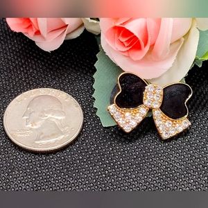 🍒(3/$6) Black Gold Enameled Rhinestone Bougie Bow Knot Shoe Charm Charm